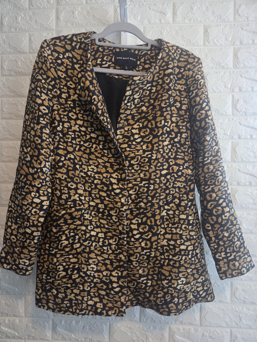 Who What Wear Leopard Print Blazer - Black & Gold
